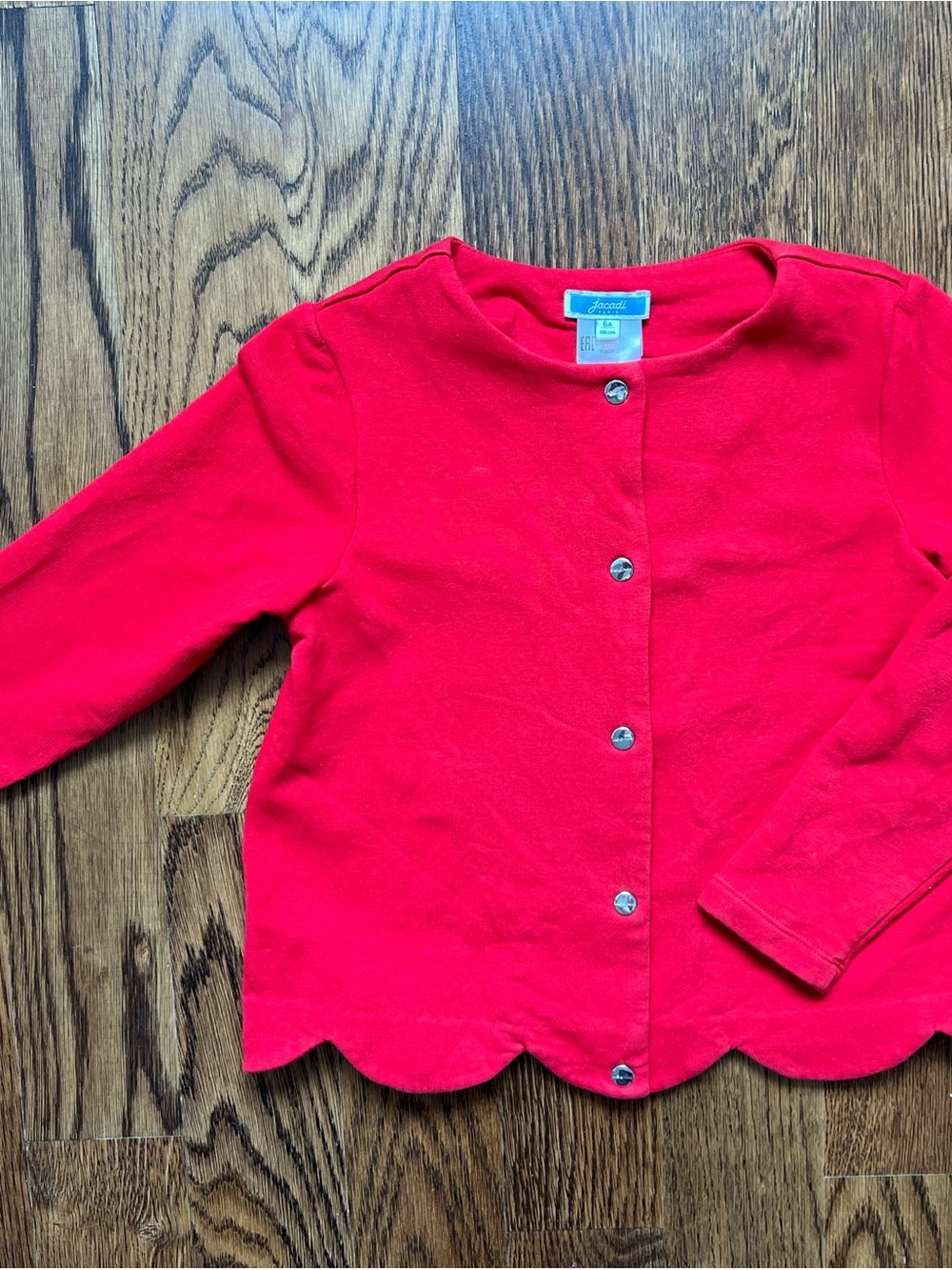 Jacadi Bright Red Scalloped Hem Button Fleece Cardigan
